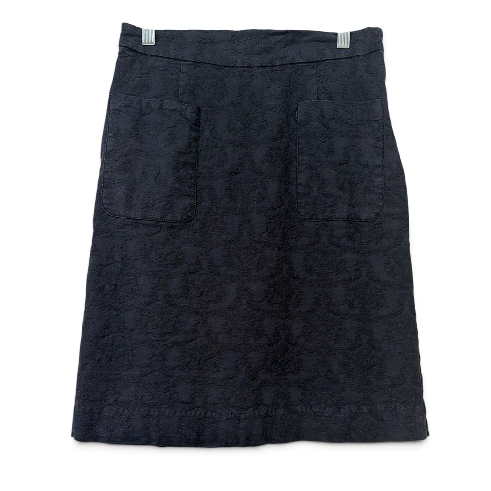 Moulinette Soeurs Anthropologie Navy Blue Floral Jacquard A-Line Skirt Size 4